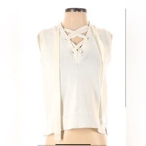 AnnTaylor Petite Off White  Sleeveless Knit Top with Crisscross Neckline